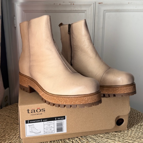 NIB Taos Footwear Downtown Ivory Leather Platform Boots EU 42 US 11-11.5 - Picture 14 of 17